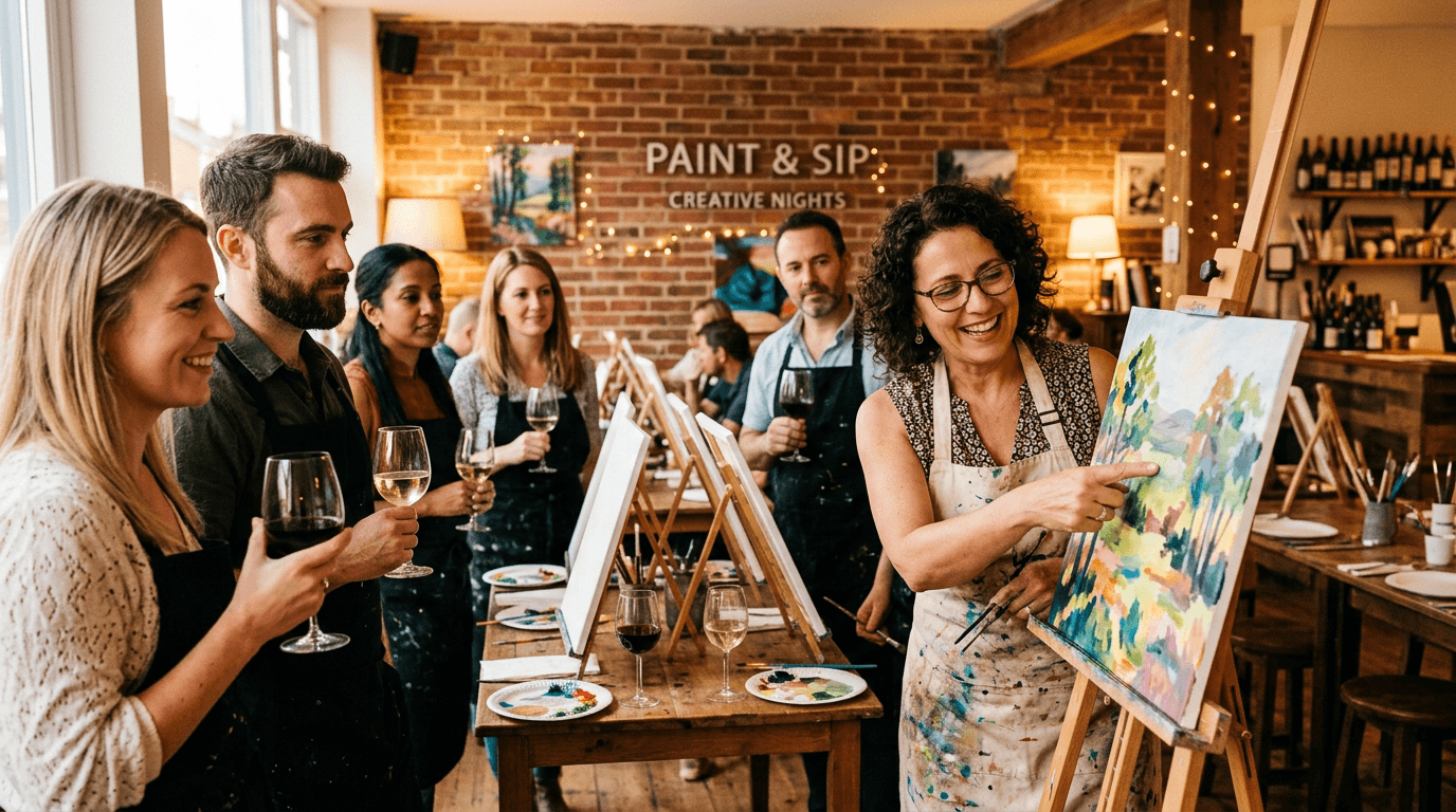 Instructor teaching painting class