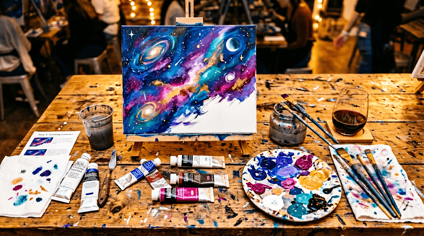 Paint and brushes flat lay